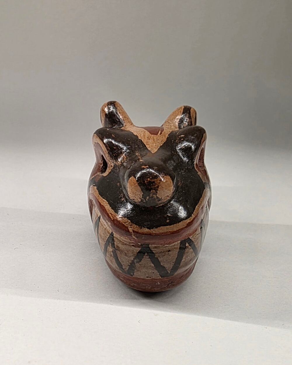Handmade Ceramic Animal Whistle Folk Art Pottery Figurine Black Red